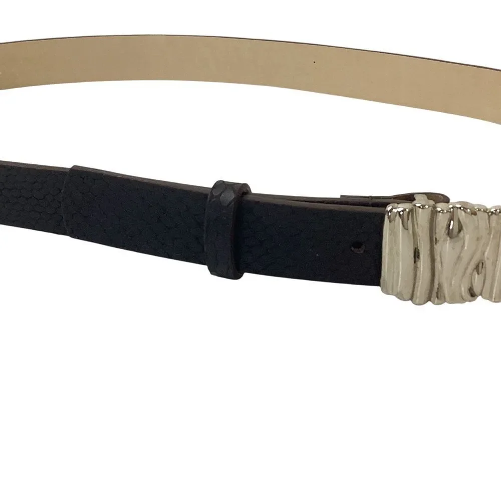HEAVEN MAYHEM Gaia Belt Size S Brown Croc Embossed Leather Silver